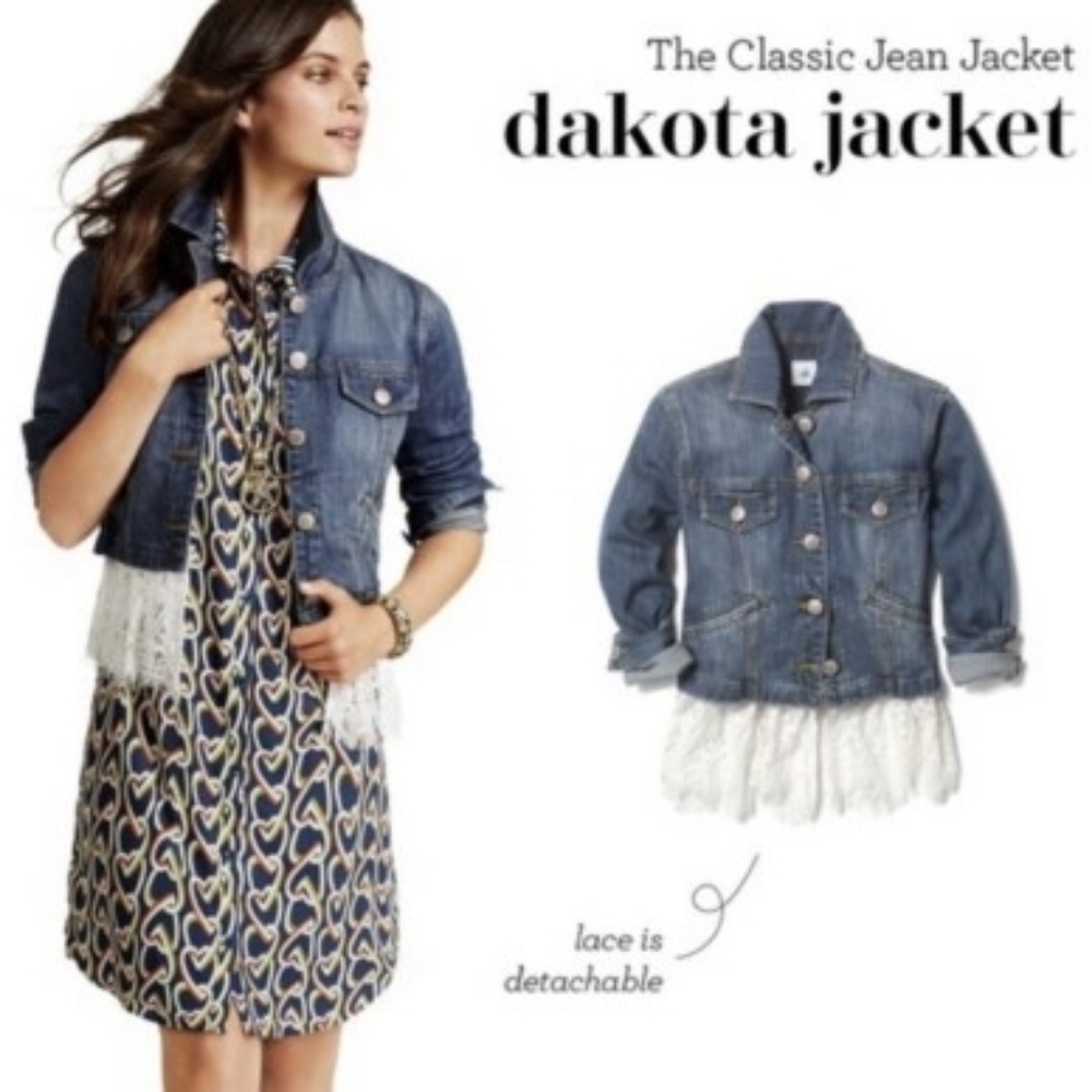 Cabi Denim Jacket with Removable Lace Hem